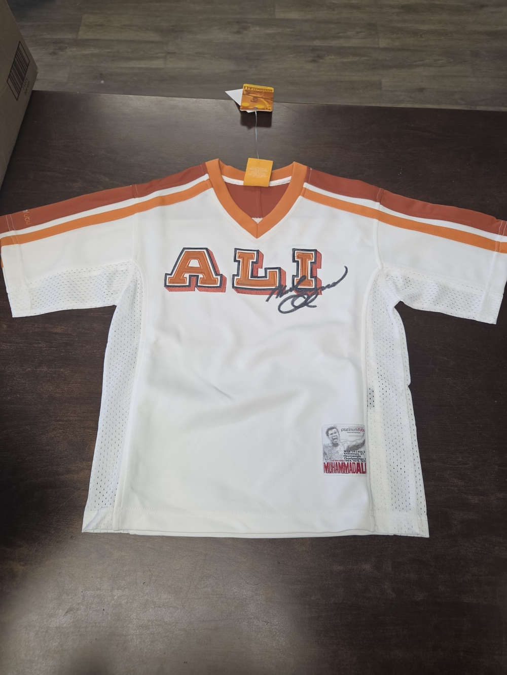 Muhammad Ali vintage kids Platinum FUBU white orange short-sleeve V-neck jersey